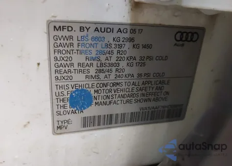 2017 Audi Q7 3.0T Premium из США, поврежденный, VIN WA1VAAF76HD059131